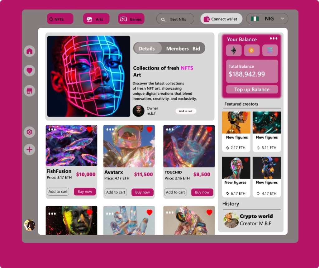 Collections of Fresh NFTs Art Marketplace UI Design